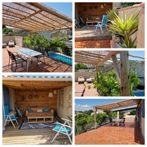 a collage of photos of a house with a table and chairs at La Terrasse in Gignac