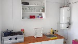 a small kitchen with a stove and a sink at Departamento centro Gral Roca in General Roca +5 photos