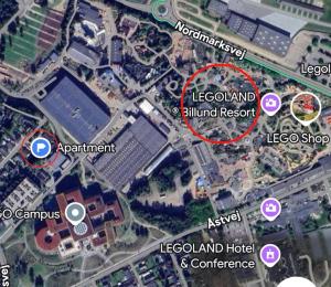 a map of the location of the legoland blind resort at K&V Apartments Billund Near Legoland #1 in Billund