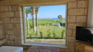 a window with a view of a river and palm trees at Antica dimora "Nicole e Cristiano" in Otranto