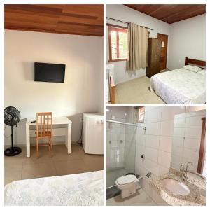 a room with a bed a desk and a bathroom at Palladium Hotel in Rio Piracicaba