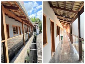 two images of a building with awnings on theleft and a building with at Palladium Hotel in Rio Piracicaba