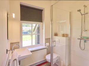 a bathroom with a shower and a toilet and a sink at t Voorhuis Kolderveen in Nijeveen +23 photos