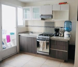 eine Küche mit Herd und Spüle in der Unterkunft Casa Mi Chula in Veracruz