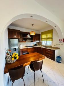 a large kitchen with a wooden table and chairs at Villa del Sol #1 in La Laguna