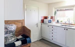 a kitchen with a sink and a microwave at 1 Bedroom Nice Home In Hurup Thy in Ullerup +18 photos