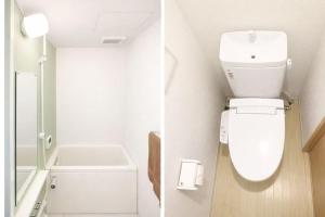 a small bathroom with a toilet and a sink at 桜の恋 in Osaka +9 photos