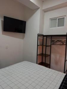 a bedroom with a bed and a flat screen tv at Freya studio IV Romantic Zone in Puerto Vallarta +2 photos