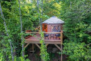 a tree house in the middle of the forest at Holly Hideaway in Cullowhee