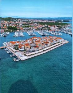 an aerial view of a marina with boats in the water at Lavanda in Tribunj