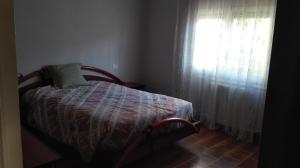 1 dormitorio con cama con almohada y ventana en Entre els pirineus, en La Seu d'Urgell