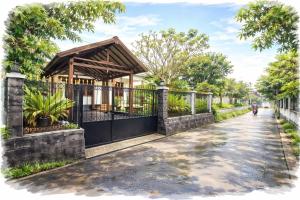 an artist impression of the entrance to a house at Ghanaya Guesthouse in Ngaglik +5 photos