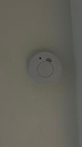 a ceiling with a face on a smoke detector at Studio Ohlendorf 3 Min zur A7 mit Parkplatz in Seevetal
