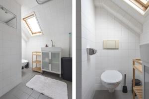 two images of a bathroom with a toilet and a sink at Appartement Zuid 5 strand op 2 minuten lopen in Zandvoort +36 photos