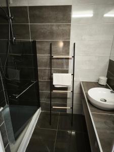 a bathroom with a shower and a toilet and a sink at La Fée des Greves in Roz-sur-Couesnon +17 photos