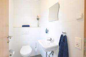 a white bathroom with a sink and a toilet at Haus am Apfelhain in Gangelt +19 photos
