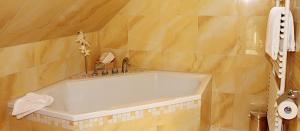 a bathroom with a bath tub in a room at Ferienvilla Recknitztal in Marlow +12 photos