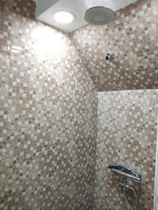 a bathroom with a shower with a tiled wall at Panaghie in Hangul +18 photos