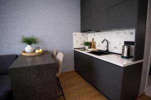 a kitchen with a sink and a counter top at DreamSide Aparthotel in Batumi