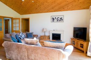 a living room with two couches and a television at Plum Tree Lodge in Errol +13 photos