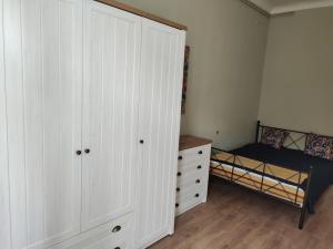 a bedroom with a bunk bed and a closet at Sunny side apartman in Sopron
