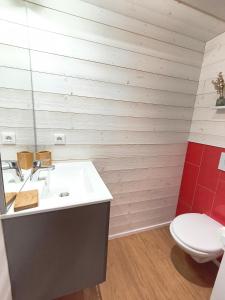 a bathroom with a sink and a toilet at Eco-lodges Lacanau Moutchic Inn - 4 pers in Lacanau +40 photos