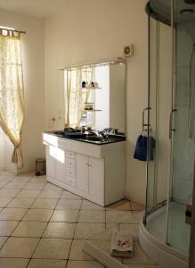 a bathroom with a sink and a shower at chambres de charme "Florence" in Ribérac