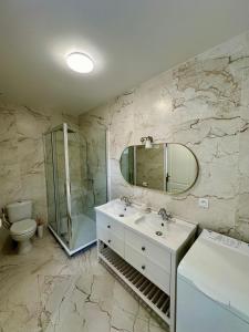 a bathroom with a sink and a toilet and a mirror at Les Villas de Puys - Dieppe in Dieppe +35 photos