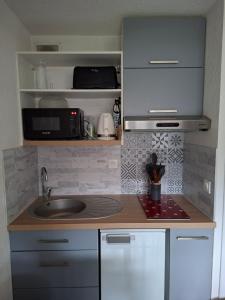 a small kitchen with a sink and a microwave at Studio Hyper centre - Ski in Villard-de-Lans