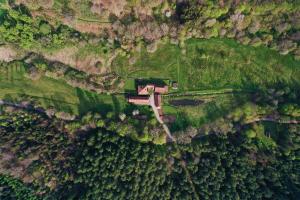 an aerial view of a house in the middle of a forest at Maison d'hôtes complète La Paulusmühle in Soucht