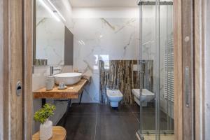 a bathroom with a shower and a sink and a toilet at Alfiri 890 in Santa Maria Pietrafitta