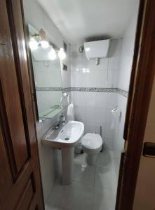 a small bathroom with a sink and a toilet at Casa Belén Javierre de Bielsa in Bielsa +15 photos