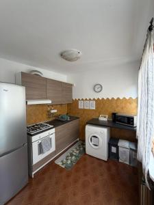 a kitchen with a refrigerator and a washing machine at Terrazza in Manarola