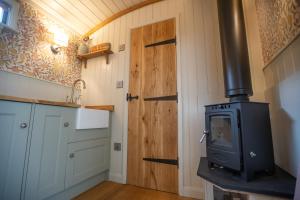 a kitchen with a stove in a tiny house at The Carriage in Kenton