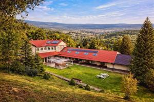 an aerial view of a house with a red roof at Parrag Panzió Mátraszentimre in Mátraszentimre