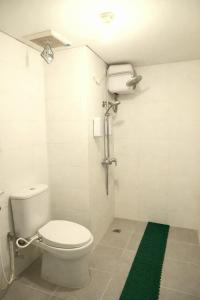 a bathroom with a toilet and a green rug at apartment candiland room 45 m2 in Jomblang