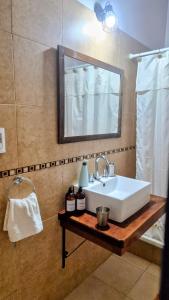 a bathroom with a sink and a mirror and a shower at Caranday in Cortaderas +27 photos