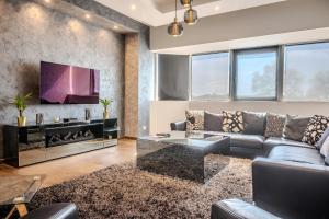 a living room with a couch and a fireplace at GT Loft - Haut de Gamme - Parking Gratuit - Moderne & Spacieux - Commerces à Proximité in Bischheim
