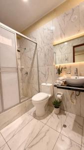 ein Badezimmer mit Toilette, Dusche und Waschbecken in der Unterkunft Ikasur Hotel in Ica + 5 Fotos