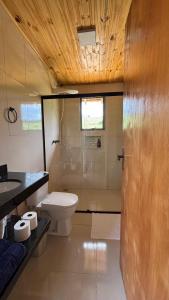 a bathroom with a toilet and a sink at Chalé Amanhecer in Aiuruoca