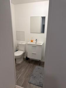 a white bathroom with a toilet and a sink at Studio, atypique in Chaufour-lès-Bonnières