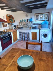 a kitchen with a wooden table and a stove at Agriturismo Podere Torre in Greve in Chianti