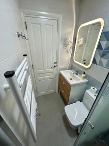 a bathroom with a toilet and a sink and a mirror at Balcón Néstor Álamo I in Tejeda +8 photos
