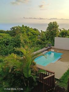 a swimming pool on a deck with a view of the ocean at Villa Inelda in Saint-Paul