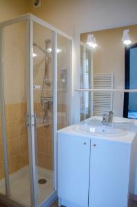 a bathroom with a sink and a shower at Le Relais du Jardin in Orbigny