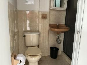 a small bathroom with a toilet and a sink at ECOHostal Las Hamacas el colibrí in Villamaría