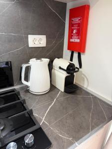 a kitchen counter with a toaster and a coffee maker at GoLD mobile homes D&L in Biograd na Moru