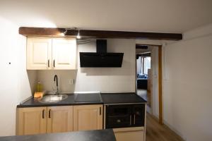 a kitchen with a sink and a counter top at Marjetina gozdna hiška in Gager