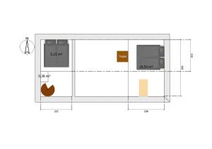 a floor plan of a house with three windows at Das alte Backhaus auf dem Bio-Bauernhof in Kevelaer