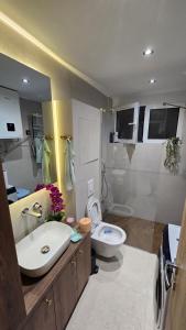 a bathroom with a sink and a toilet at Sea Nest in Šušanj +17 photos